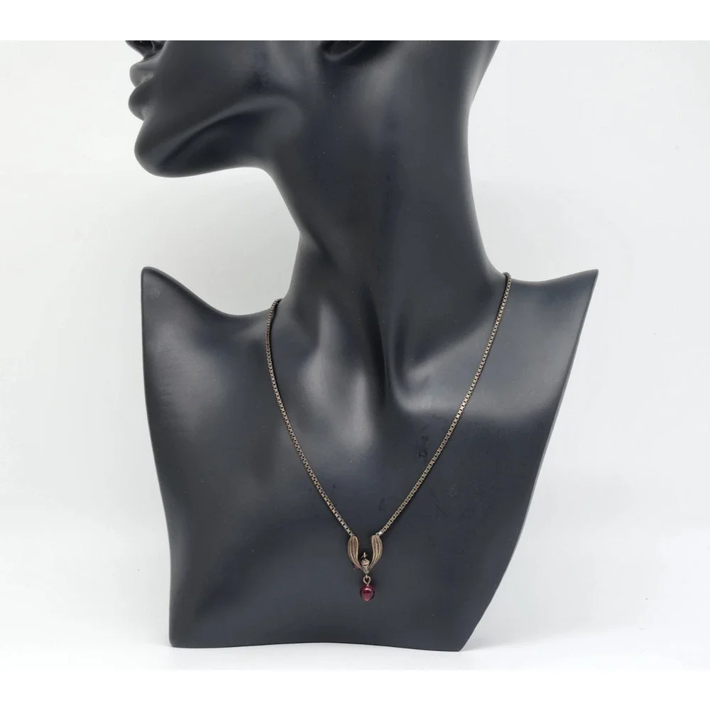 Christian Dior CD Logo Crystal Bronze Tone Pendant Necklace 17''L - Picture 2 of 9